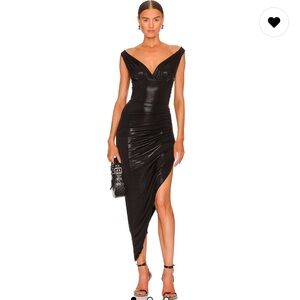 Tara Side Drape Gown in Black Lame Norma Kamali